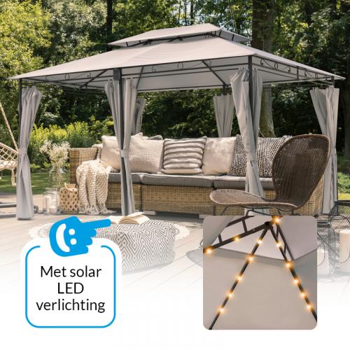 Tuinprieel Vernazza met solar ledverlichting en schaduwdoeken - Beige