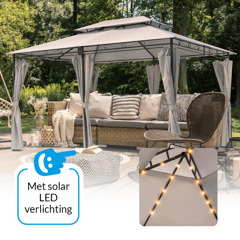 Tuinprieel Vernazza met solar ledverlichting en schaduwdoeken - Beige