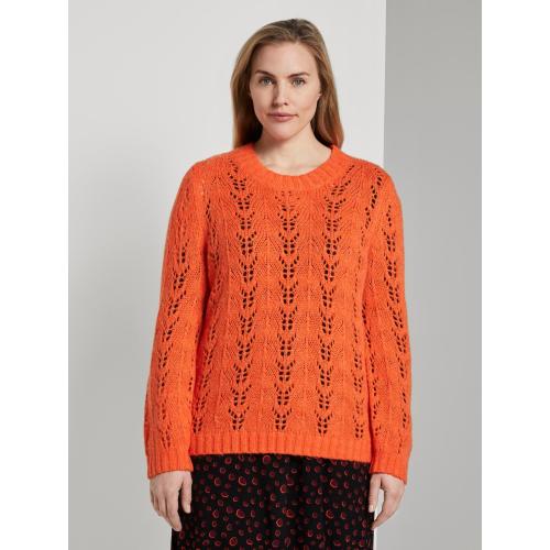TOM TAILOR MY TRUE ME Gebreide trui met kabelpatroon, knockout orange, 48