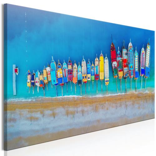 Schilderij - Kleurrijke Boten van boven, multikleur, print op echt Italiaans canvas, in 3 maten, voor woonkamer en slaapkamer