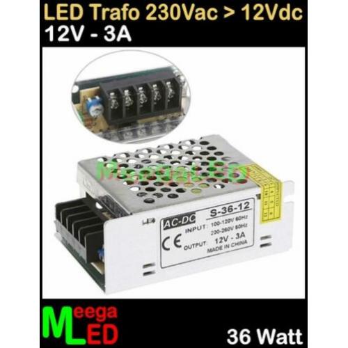 LED Trafo Voeding Adapter Driver - 230V > 12V - 3A = 36W