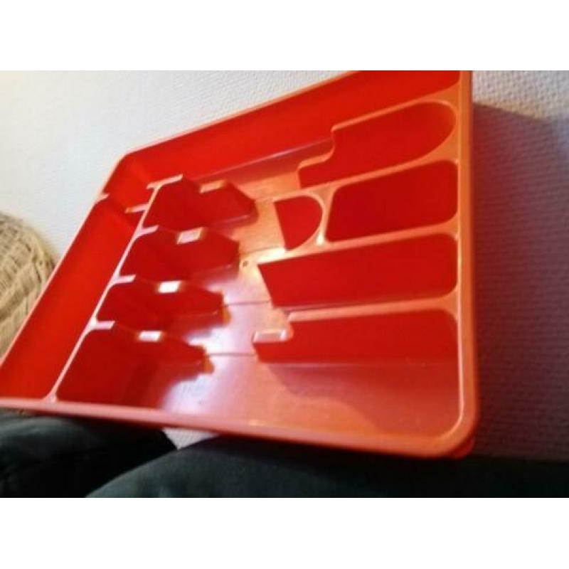 Vintage Retro jaren 70  plastieken bestekbak oranje