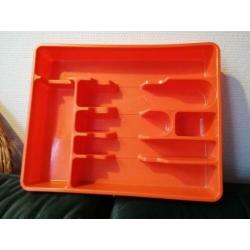 Vintage Retro jaren 70  plastieken bestekbak oranje