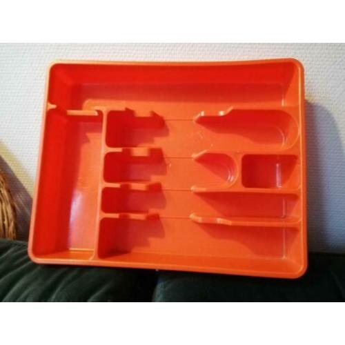 Vintage Retro jaren 70  plastieken bestekbak oranje