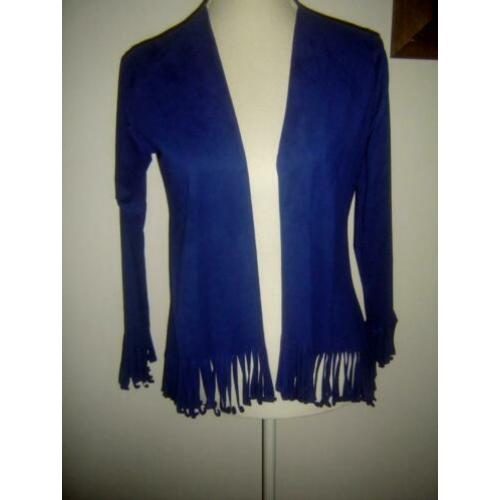 SUPER LEUK donkerblauw suedelook vestje met franjes mt. S
