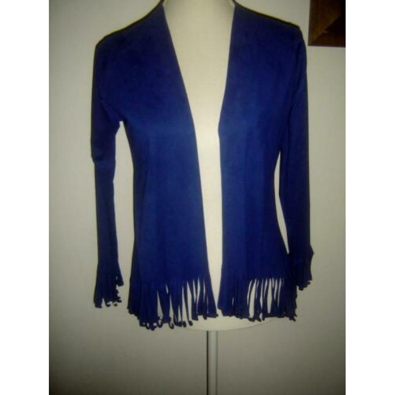 SUPER LEUK donkerblauw suedelook vestje met franjes mt. S