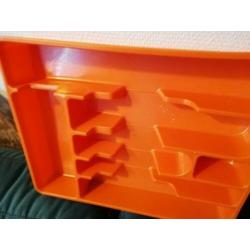 Vintage Retro jaren 70  plastieken bestekbak oranje