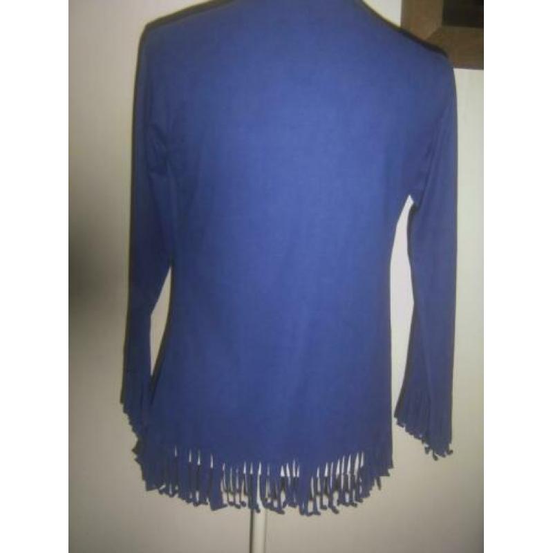 SUPER LEUK donkerblauw suedelook vestje met franjes mt. S