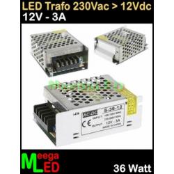 LED Trafo Voeding Adapter Driver - 230V > 12V - 3A = 36W