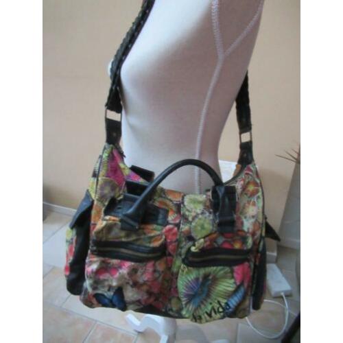 Desigual zwarte tas met bloempatroon/verschillende vakken