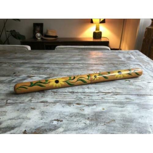 Vintage houten breinaalden koker bloemen????????