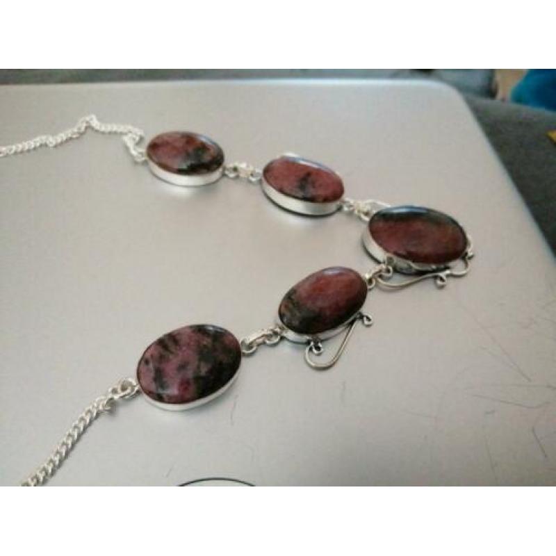 Prachtige handgemaakte 925z ketting met Jasper 48cm