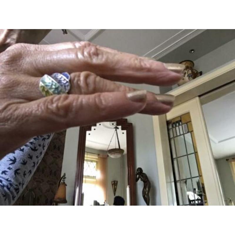 Hele mooie vintage spaanse emaille/zilver gaudi ring