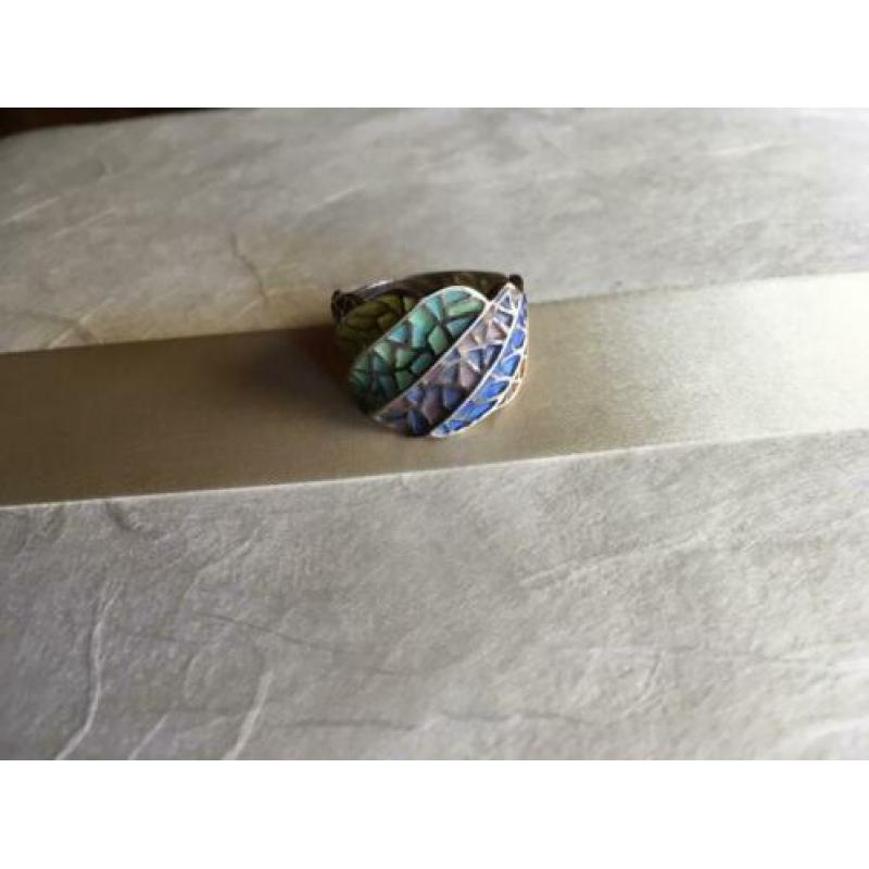 Hele mooie vintage spaanse emaille/zilver gaudi ring