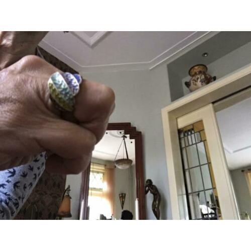 Hele mooie vintage spaanse emaille/zilver gaudi ring