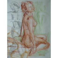 Studie vrouwelijk naakt - krijttekening - 80x140