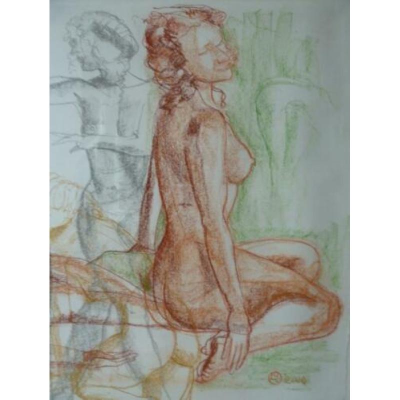 Studie vrouwelijk naakt - krijttekening - 80x140