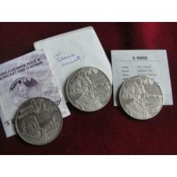 3 Munten 5 EURO 1996 en 1997 Willem Barentsz en P. C. Hooft
