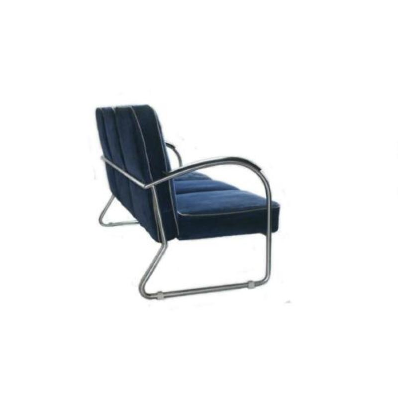 Originele Vintage Mat Chroom Gispen Bank 444 Blauw Corduroy
