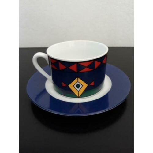 Kop en schotel blauw geometrisch figuren Kahla GOED DOEL