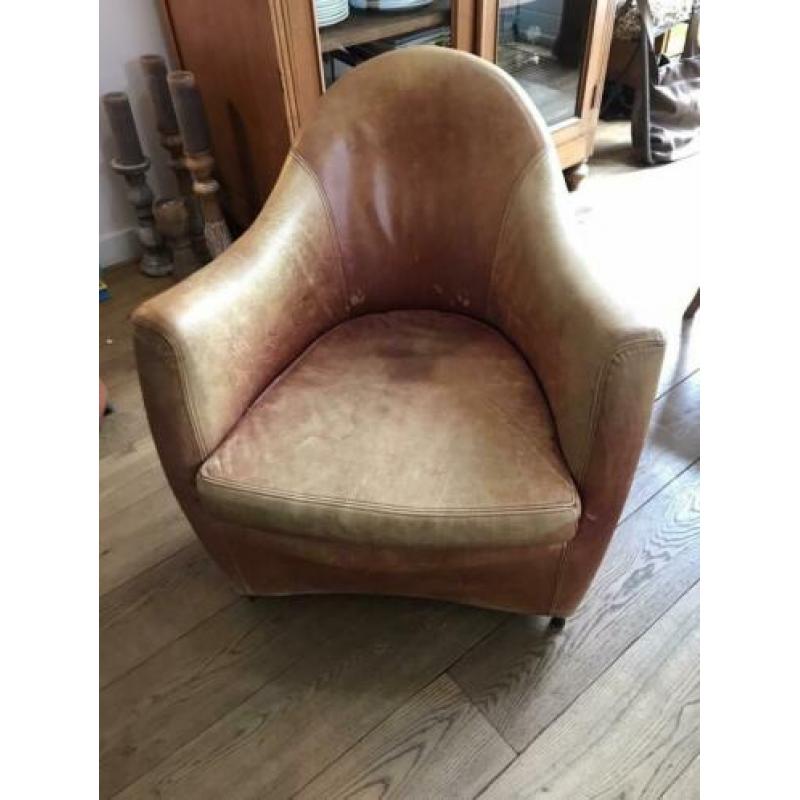 Leren vintage fauteuil cognac