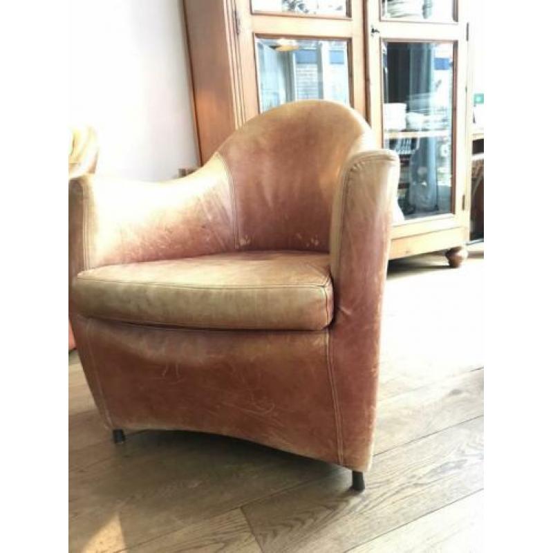 Leren vintage fauteuil cognac