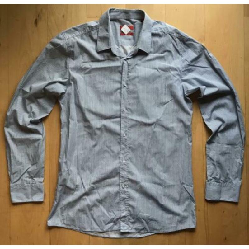 HUGO BOSS DESIGN OVERHEMD WIT / BLAUW PATROON maat 42 (16,5)