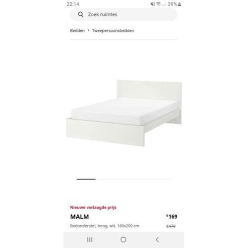 Malm bed hoog 160x200 wit (incl. matras+lattenbodem)
