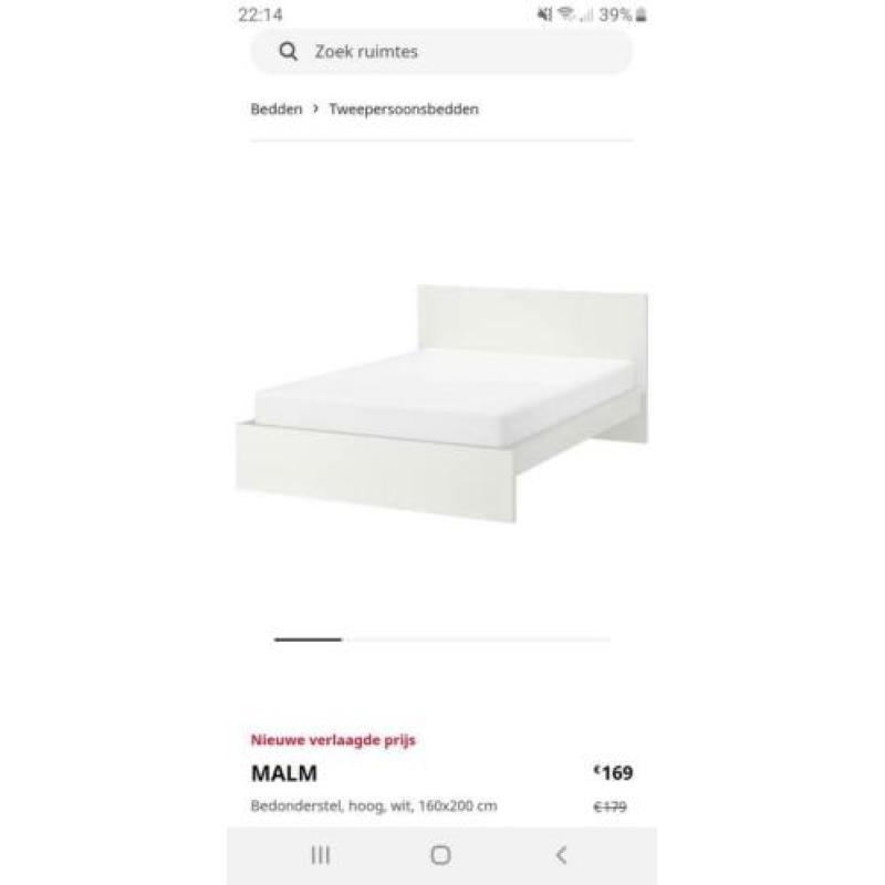 Malm bed hoog 160x200 wit (incl. matras+lattenbodem)