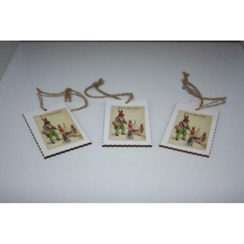 Houten Hangers—Easter Greetings—5 x 8 cm--6 stuks.