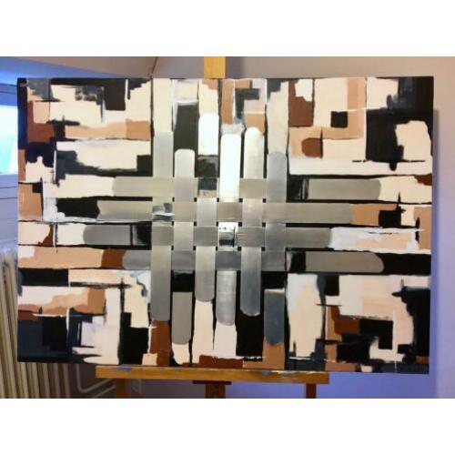 abstract schilderij modern 100-70 cm acryl met metaal