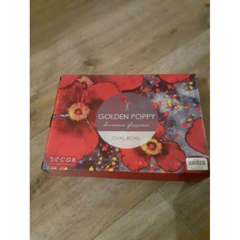 Golden Poppy decorative glassware oval bowl