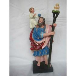Mooi beeld Heilige Christoffel met Jezus Kind gesigneerd