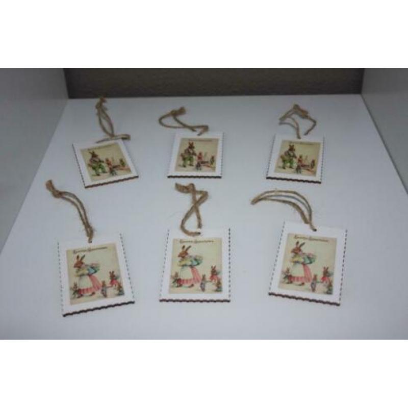 Houten Hangers—Easter Greetings—5 x 8 cm--6 stuks.