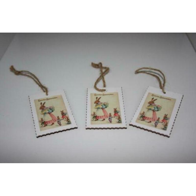 Houten Hangers—Easter Greetings—5 x 8 cm--6 stuks.