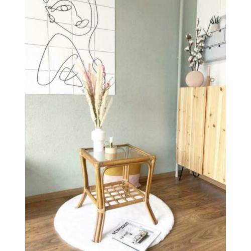 Vintage bijzettafel tafel rotan riet glas