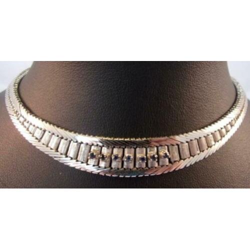 Prachtig antiek zilveren collier halsketting met Saffieren