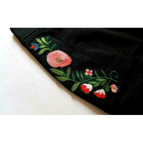 Zwart kokerrokje met vrolijke bloemen - Maat XS/S