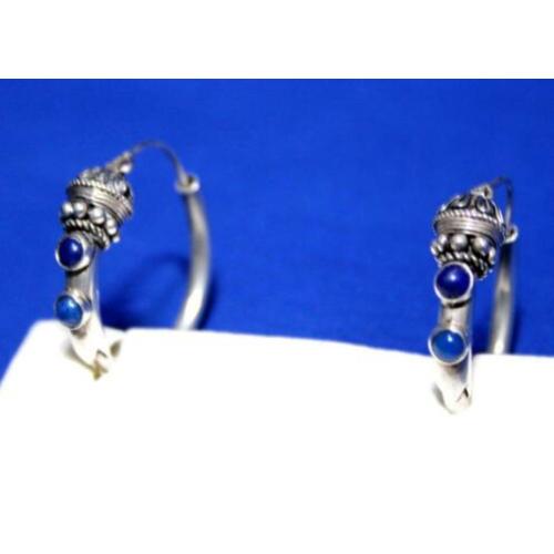 Schitterende 925 Zilver Lapis Lazuli Tribal Creool Oorbellen