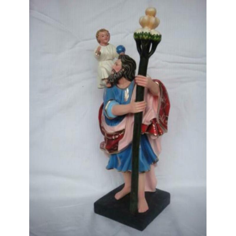 Mooi beeld Heilige Christoffel met Jezus Kind gesigneerd