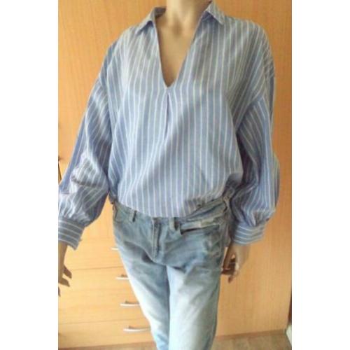Blauw/witte streep tuniek oversized maat S