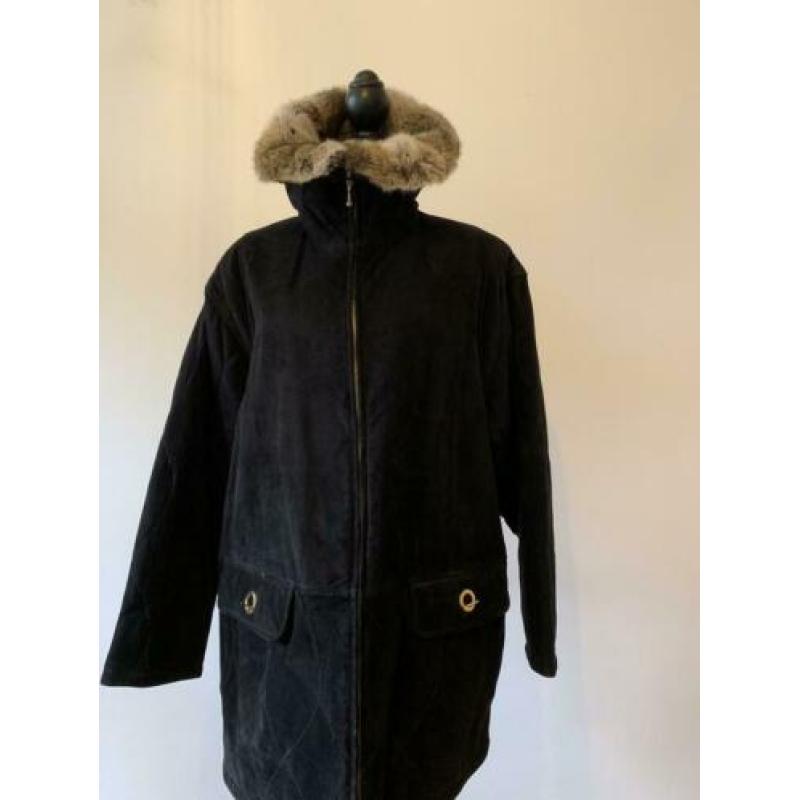 Oversized zwarte suede Giorgio Mobiani vintage parka SALE