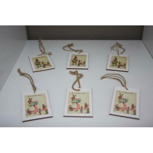 Houten Hangers—Easter Greetings—5 x 8 cm--6 stuks.