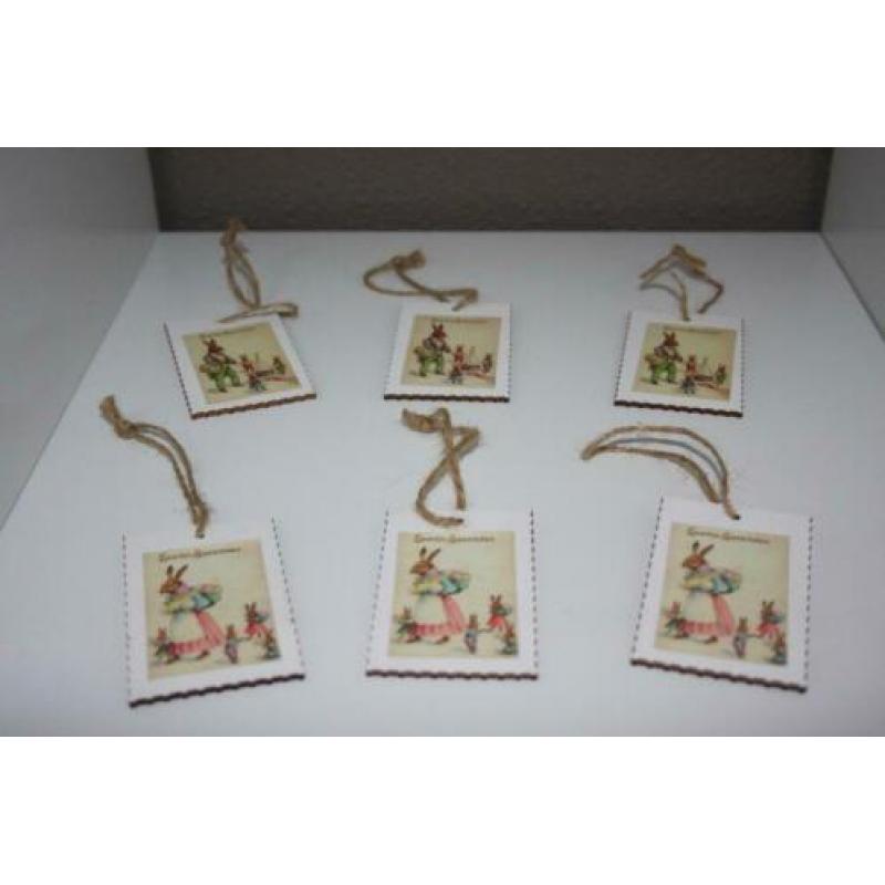 Houten Hangers—Easter Greetings—5 x 8 cm--6 stuks.