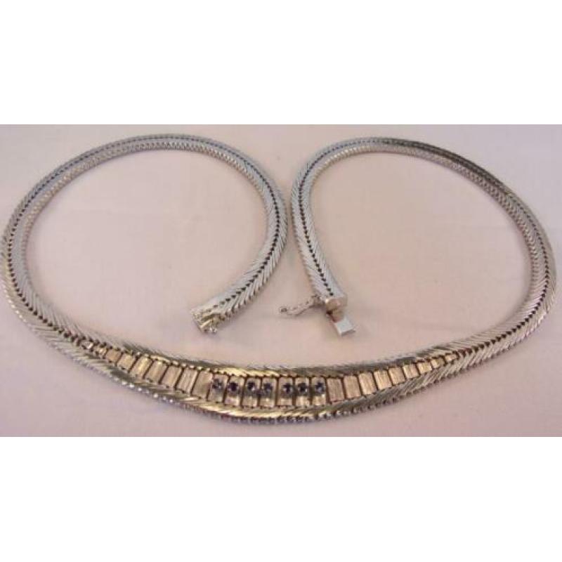 Prachtig antiek zilveren collier halsketting met Saffieren