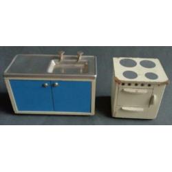 vintage LUNDBY POPPENHUIS 1:16 houten keuken DOLLHOUSE woode