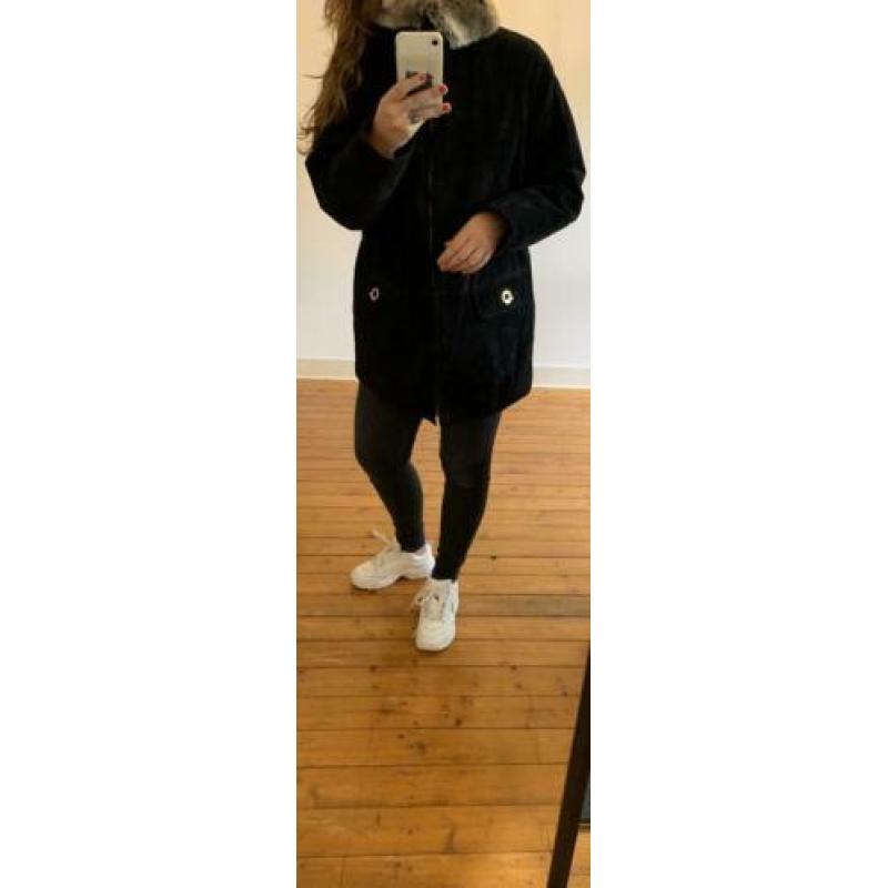 Oversized zwarte suede Giorgio Mobiani vintage parka SALE