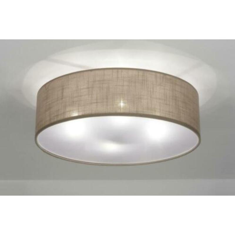 plafondlamp lampenkap stof taupe slaapkamer bed tafel lamp