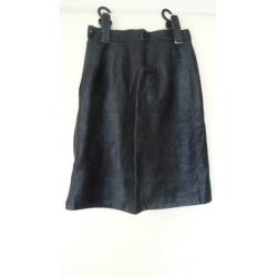 Zwart vintage leer / leren koker rok maat 34 / 36