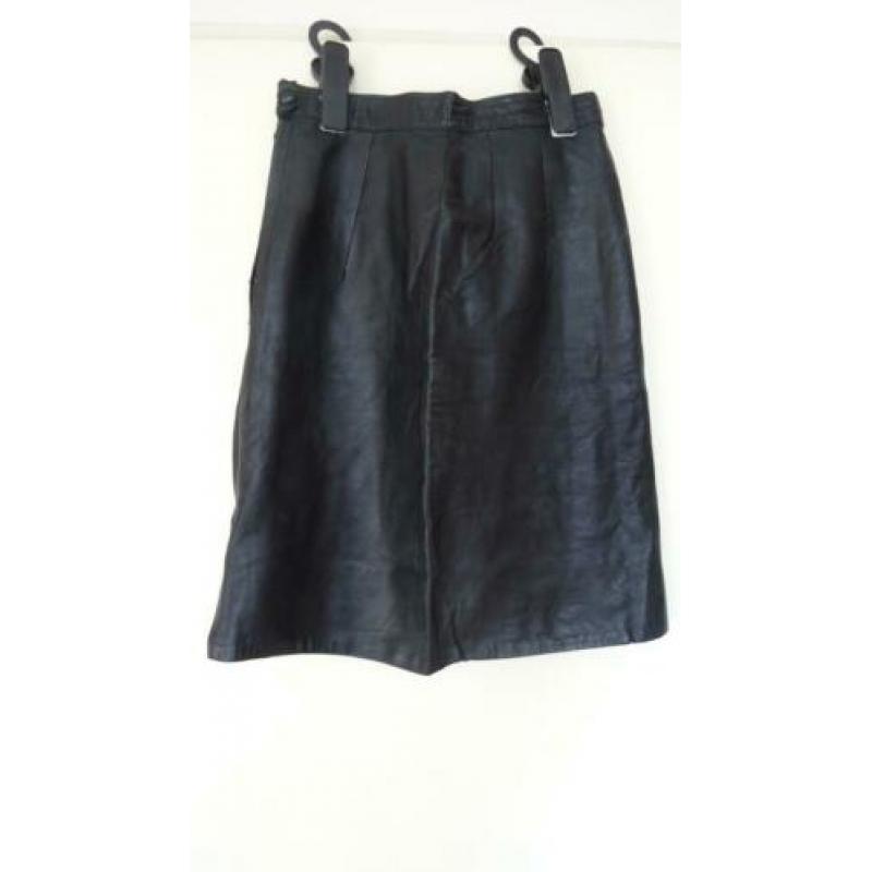 Zwart vintage leer / leren koker rok maat 34 / 36